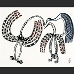 Talk of Birds - Original Print by Lucy Qinnuayuak - Stonecut 1967/2004